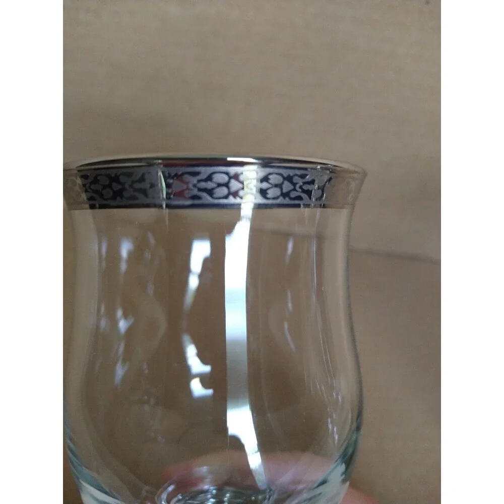 Set of 2 Clear Irish Coffee Glasses with Silver Rim and Footed Handle
